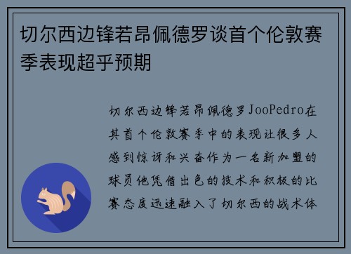切尔西边锋若昂佩德罗谈首个伦敦赛季表现超乎预期 切尔西边锋若昂佩德罗谈首个伦敦赛季表现超乎预期